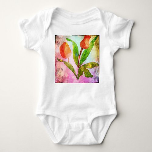 Blossoming Babe Radiant Roses  Verdant Leaves Baby Bodysuit
