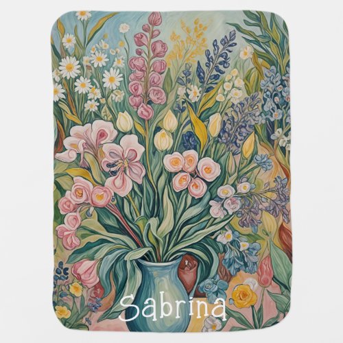 Blossoming Beauty Pastel Flowers in a Vase Baby Blanket