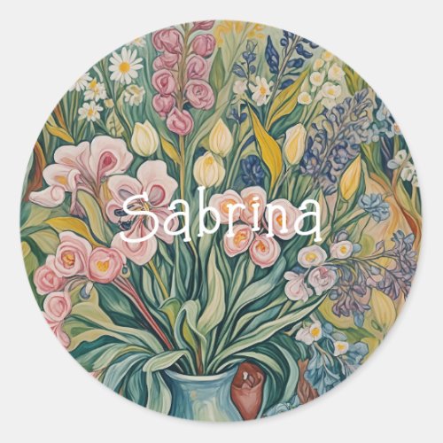 Blossoming Beauty Pastel Flowers in a Vase Classic Round Sticker