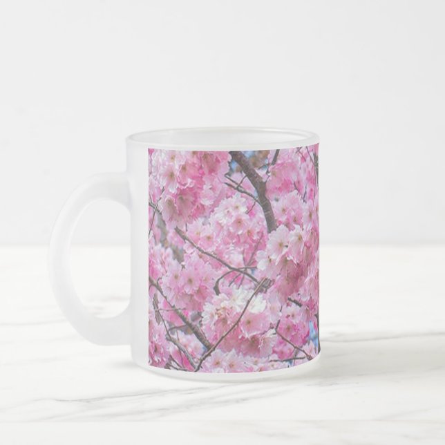 Blossoming Beauty: Sakura Flower Frosted Glass Coffee Mug (Left)
