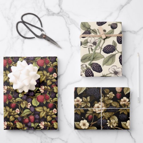 Blossoming Berries Collection Blackberry Elegance Wrapping Paper Sheets