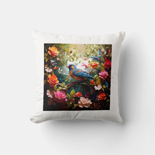 Blossoming Birds Floral Haven Throw Pillow