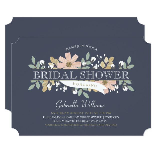 Blossoming Bridal Shower In Navy Invitation