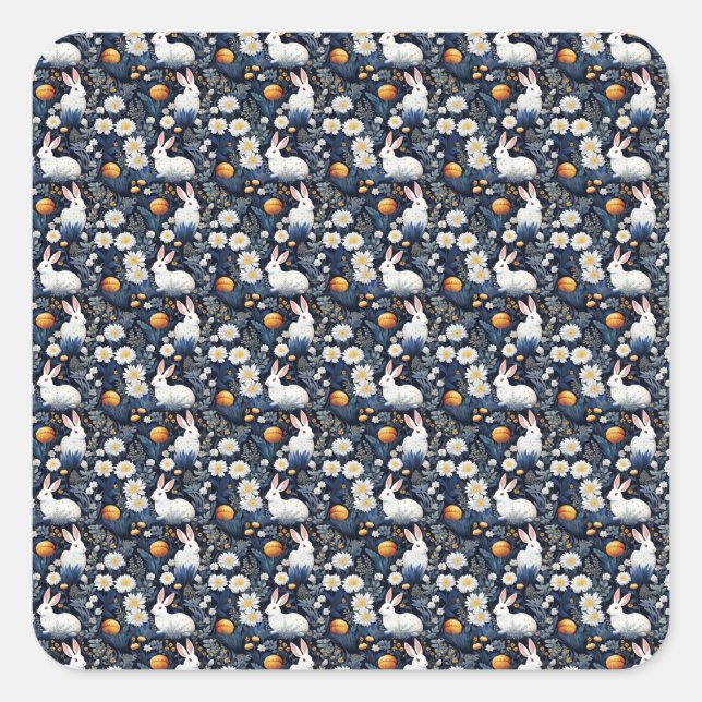 Blossoming Bunnies Easter Pattern Square Sticker (Front)