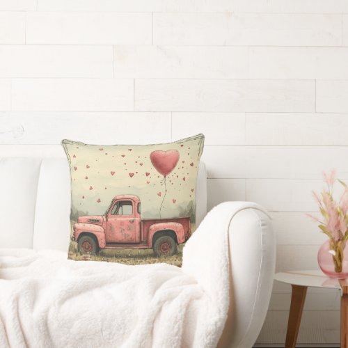 Blossoming Charm Pink Truck Magic Throw Pillow