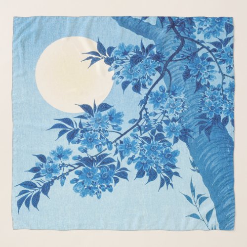 Blossoming Cherry Moonlit Night Ohara Koson Blue Scarf