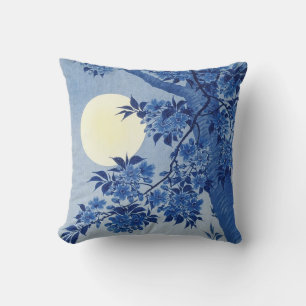 Blossoming Cherry on a Moonlit Night by Koson Throw Pillow