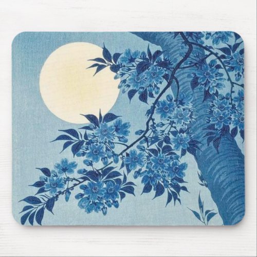 Blossoming Cherry on a Moonlit Night _ Ohara Koson Mouse Pad