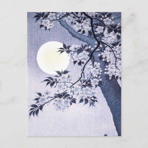 Blossoming Cherry on a Moonlit Night Ohara Koson Postcard