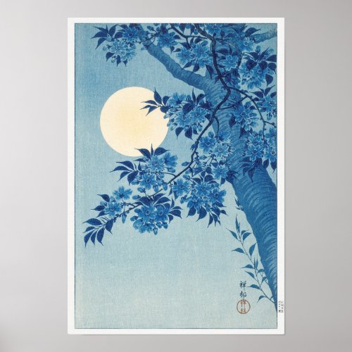 Blossoming Cherry on a Moonlit Night Poster