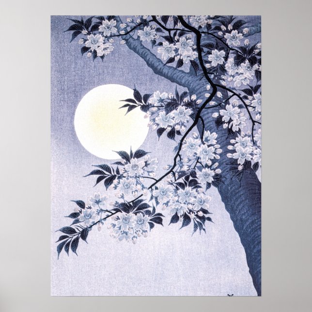 Blossoming Cherry on Moonlit Night Ohara Koson 18A Poster (Front)