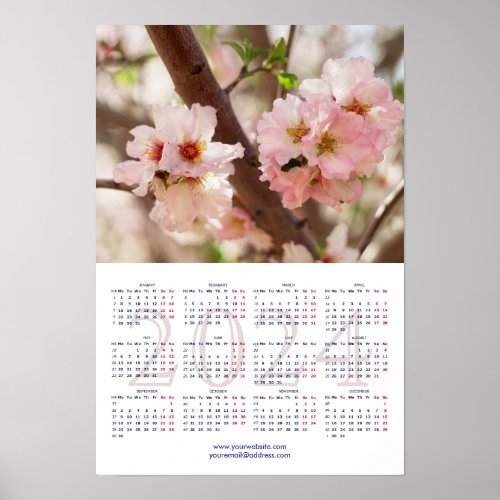 Blossoming cherry tree Calendar 2024 with holidays Poster
