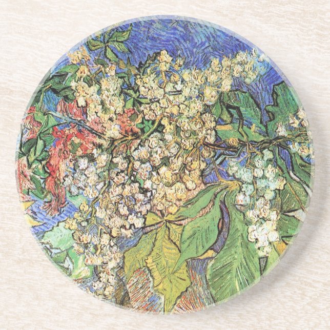 Blossoming Chestnut Branches by Vincent van Gogh Sandstone Coaster (Front)