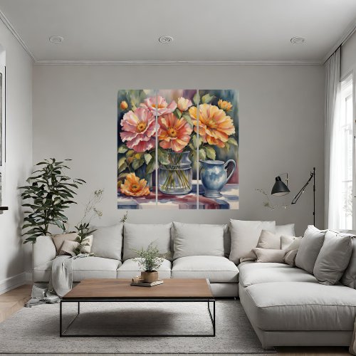 Blossoming Elegance A Radiant Floral Display Triptych