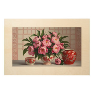 Blossoming Elegance: A Still Life of Peonies Wood Wall Art