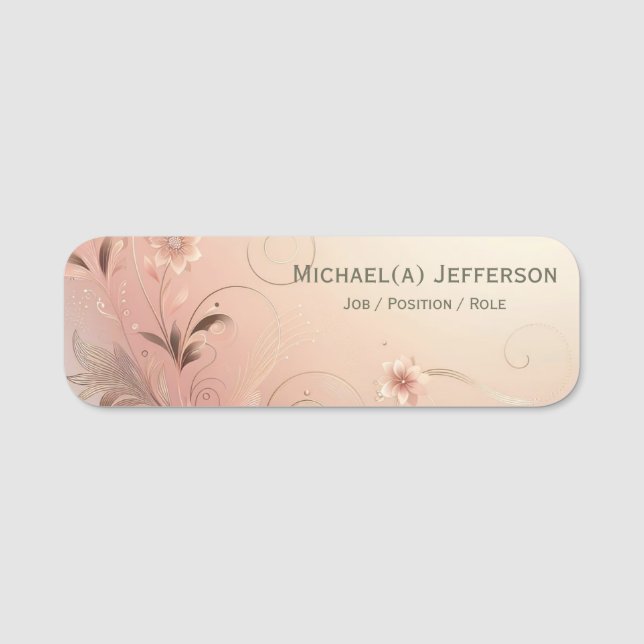 Blossoming Elegance, Floral Sophistication, Modern Name Tag (Front)