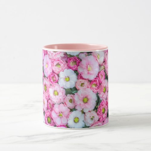 Blossoming Elegance Pink and White Floral Mug