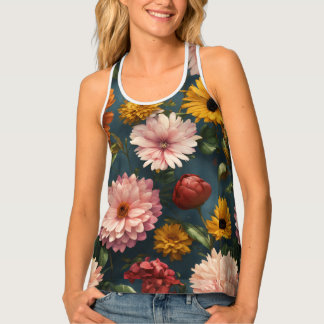 Blossoming Floral Print Tank Top .