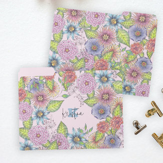 Blossoming Flowers on Blush Pink Name and Initial