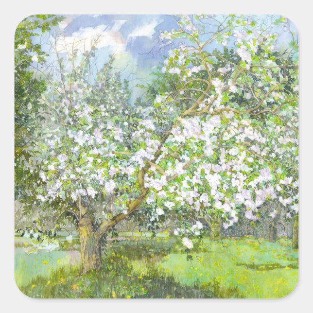 Blossoming garden square sticker (Front)
