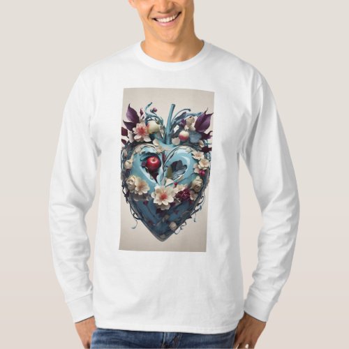 Blossoming Heart Floral Apple T_Shirt Design