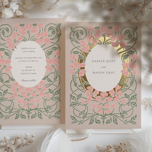 Blossoming Love Art Nouveau Wedding Foil Invitation