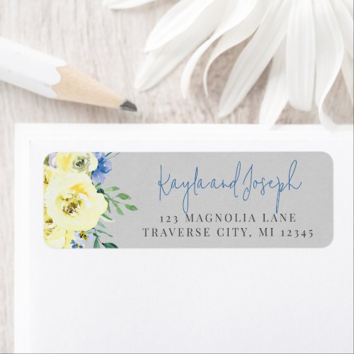 Blossoming Love Blue Yellow Floral Return Address Label