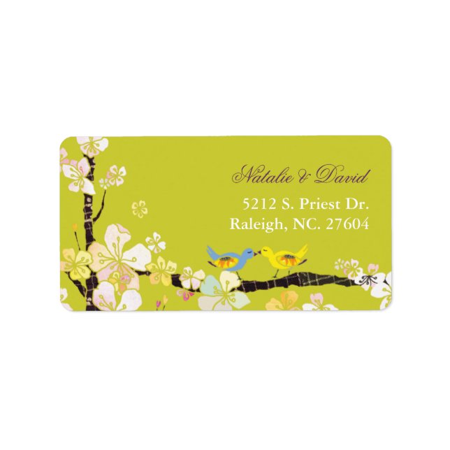 Blossoming Love Spring Green Wedding Address Label (Front)