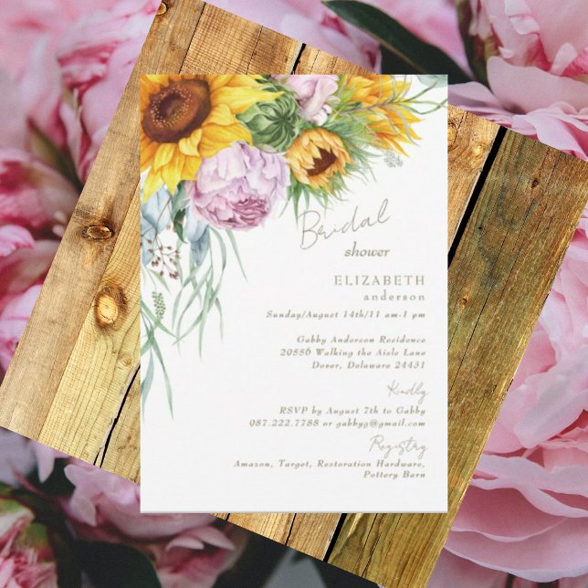 Blossoming Love Sunflower Peonies Bridal Shower Invitation (Creator Uploaded)