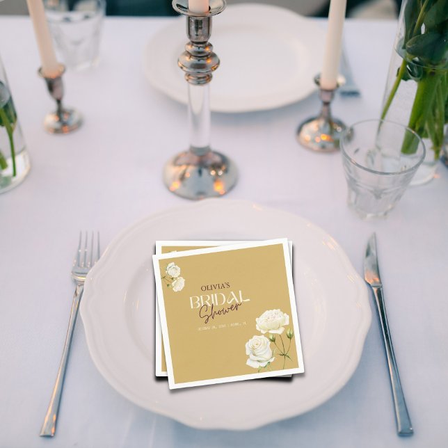 Blossoming Love with White Rose Bridal Shower Napkins (Creator Uploaded)