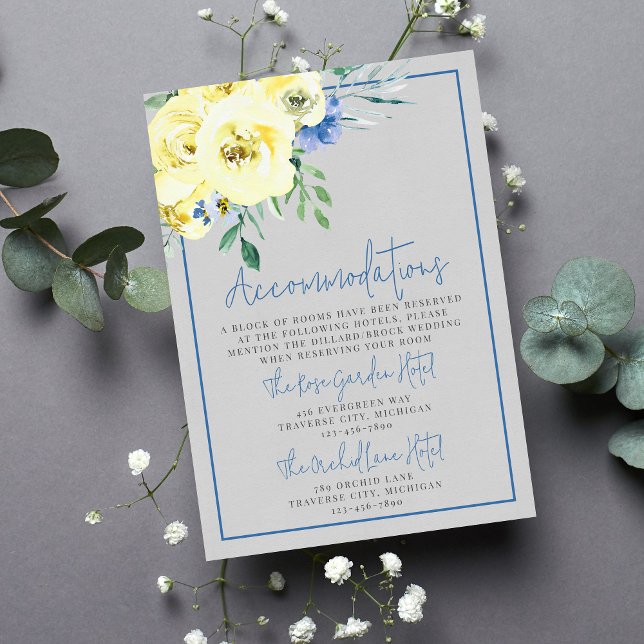 Blossoming Love Yellow Blue Floral Accommodations Enclosure Card (Creator Uploaded)