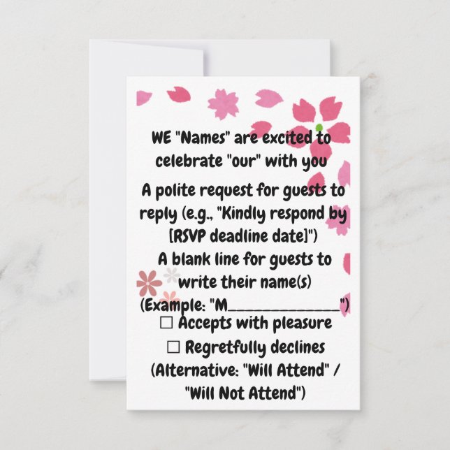 "Blossoming Moments in Pinks" RSVP Card (Front)