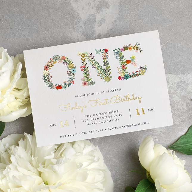 Blossoming One | First Birthday Party Foil Invitation (Creator Uploaded)