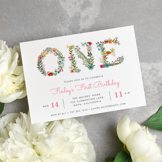 Blossoming One | First Birthday Party Invitation