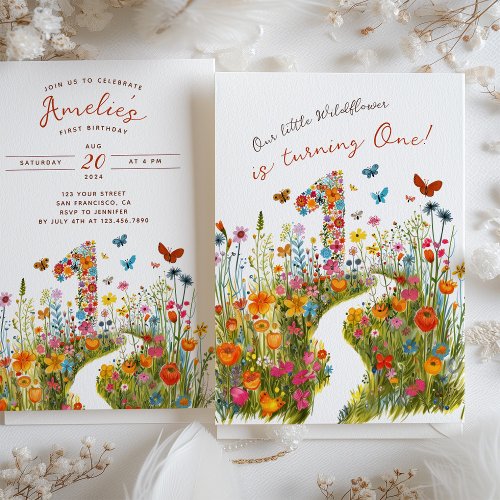 Blossoming One Floral First Birthday Invitation