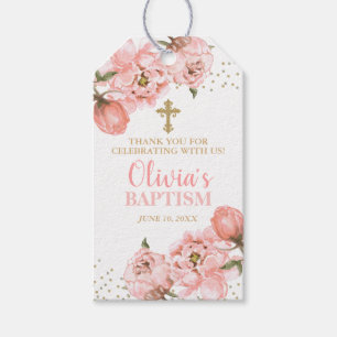 Blossoming Peonies Pink & Gold Baptism Favor Gift Tags
