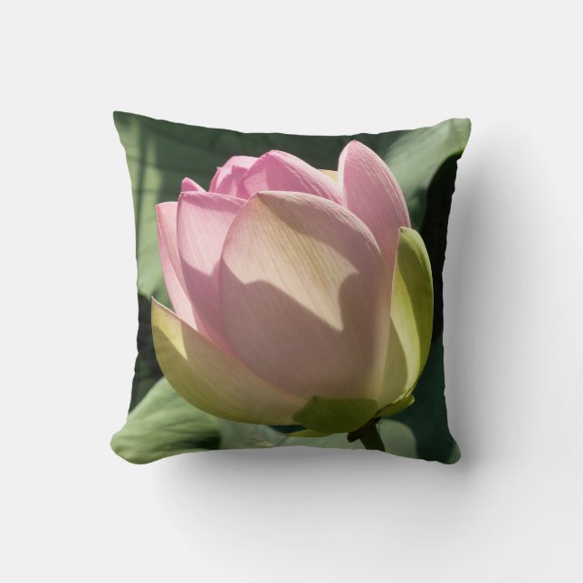 Blossoming Pink Lotus Flower Summer Throw Pillow (Front)