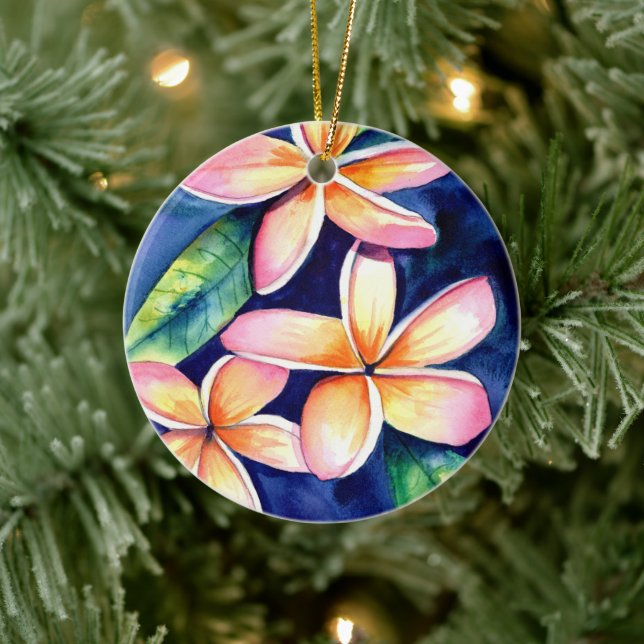 Blossoming Plumeria Ceramic Ornament (Tree)