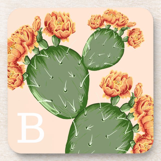 Blossoming Prickly Pear Cactus Beverage Coaster (Front)