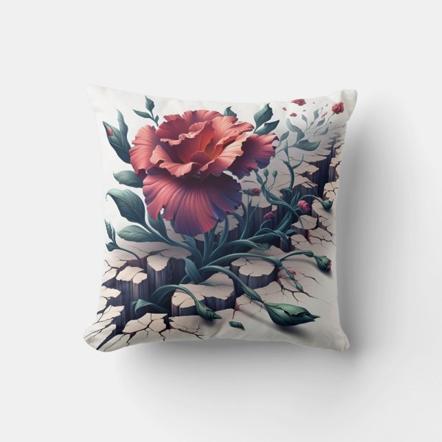 Blossoming Resilience: A Digital Floral  Throw Pillow (Front)