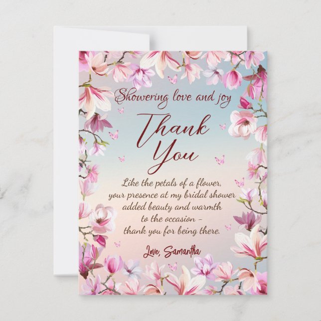 Blossoming Romance - Bridal Shower  Thank You Card (Front)
