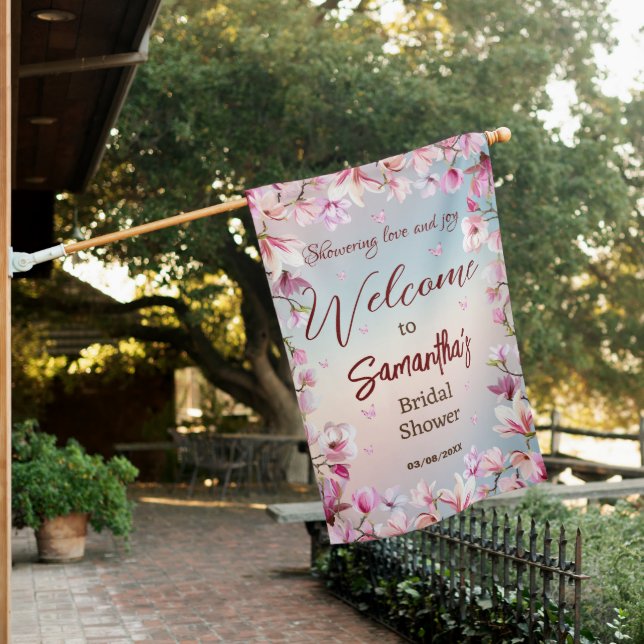 Blossoming Romance - Bridal Shower Welcome House Flag (In SItu)