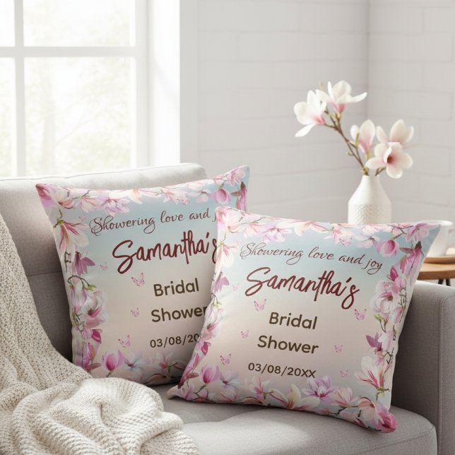 Blossoming Romance - Magnolia Floral Bridal Shower Throw Pillow (Creator Uploaded)