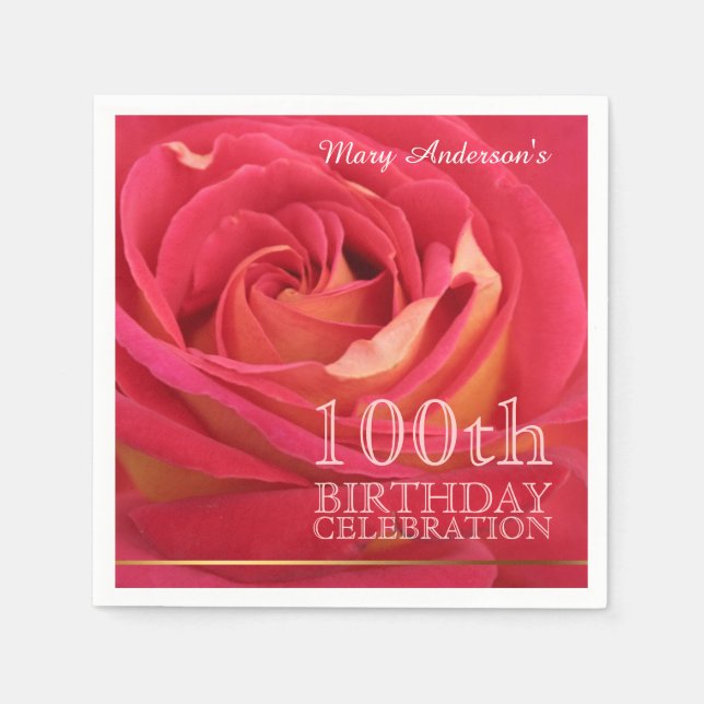 Blossoming Rose 100th Birthday Celebration Party N Paper Napkins (Front)