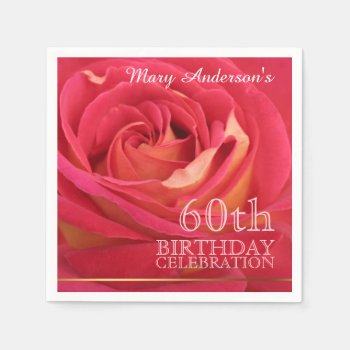 Blossoming Rose 60th Birthday Celebration Party Pn Paper Napkins by PBsecretgarden at Zazzle