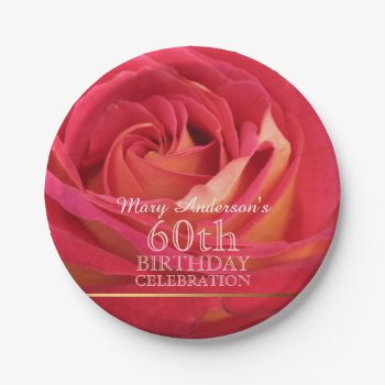 Blossoming Rose 60th Birthday Celebration Party Pp Paper Plates by PBsecretgarden at Zazzle