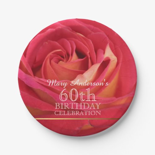 Blossoming Rose 60th Birthday Celebration Party PP Paper Plates