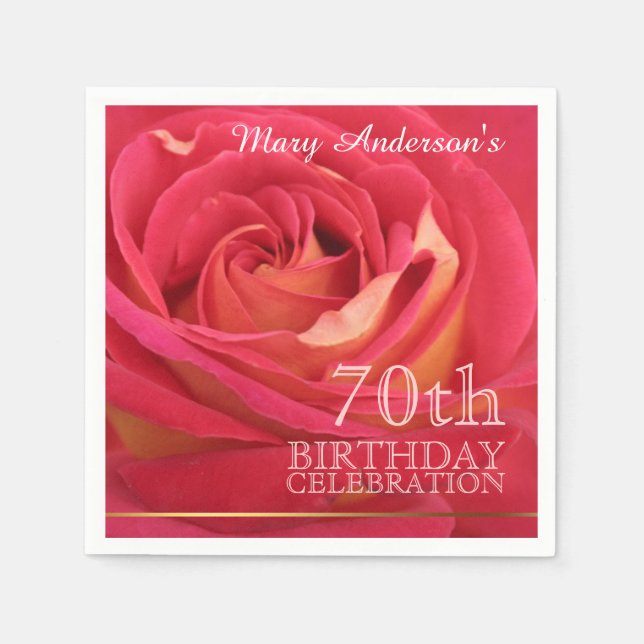 Blossoming Rose 70th Birthday Celebration Party PN Paper Napkins (Front)