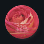 Blossoming Rose 70th Birthday Celebration Party PP Paper Plates<br><div class="desc">Floral photograph of a pale red blooming rose with a slight blur for adding softness to the picture. Design on party paper plate for 70th Birthday Celebration name to customize. You can easily change text (font, color, size and position) by clicking the personalize or customize button. Matching party paper napkin,...</div>