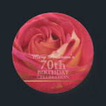 Blossoming Rose 70th Birthday Celebration Party PP Paper Plates<br><div class="desc">Floral photograph of a pale red blooming rose with a slight blur for adding softness to the picture. Design on party paper plate for 70th Birthday Celebration name to customize. You can easily change text (font, color, size and position) by clicking the personalize or customize button. Matching party paper napkin,...</div>